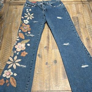 Embroidered Floral Blue Jeans